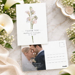 Carte Postale Elegant Calla Lily Wedding Photo Thank You