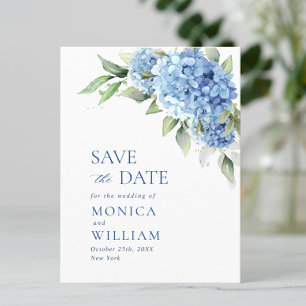 Carte Postale Élégant carton de mariage aux hortensias bleus Sav