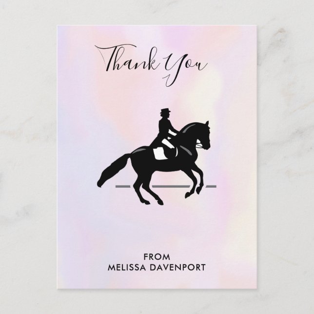 Carte Postale Elégant cavalier de Dressage sur Merci d'aquarelle (Devant)