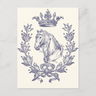 Carte Postale Élégant Cheval bleu Vintage Couronne Laurel Bow Cr