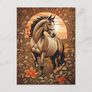 Carte Postale Élégant Cheval Vintage Par Coucher De Soleil