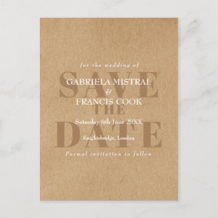 Carte Postale Élégant Chic Kraft Rustique Faire-Part de Date