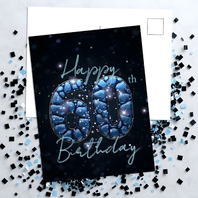 Carte Postale Elégant Chic Sapphire Bleu et Noir 60e anniversair (Créateur téléchargé)