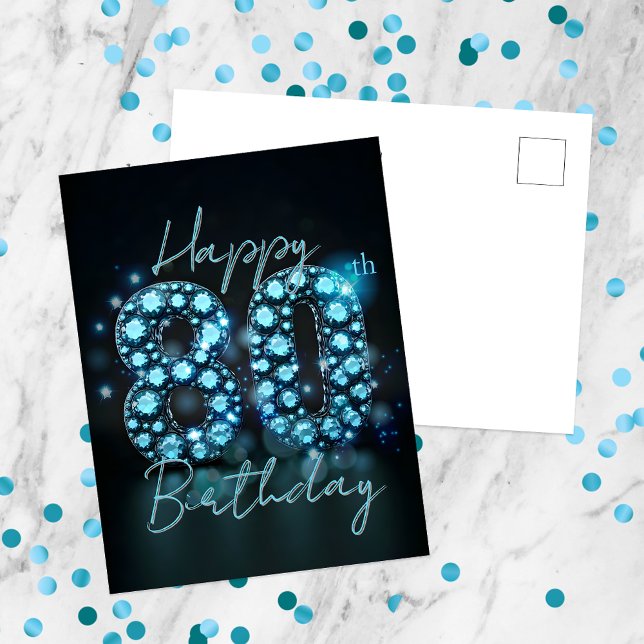 Carte Postale Elégant Chic Sapphire Bleu et Noir 80e anniversair (Créateur téléchargé)
