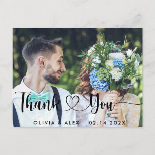 Carte Postale Elegant Chic Script Love Heart Mariage Photo Merci