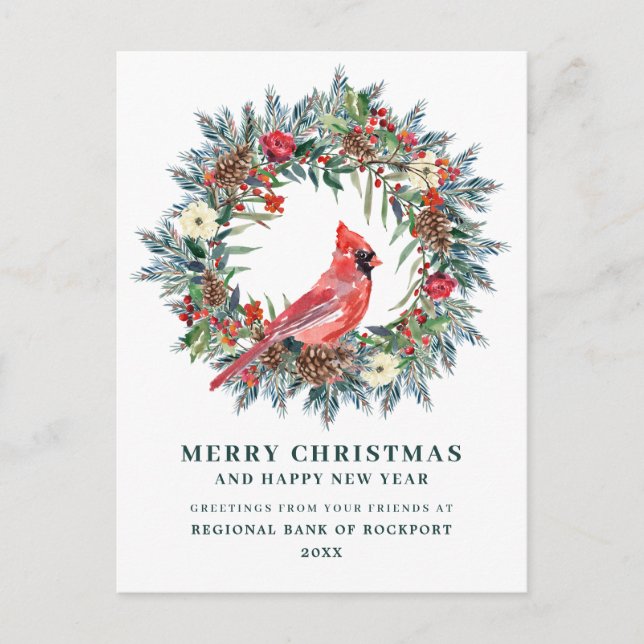 Carte Postale Elegant Christimas Wreath Salutation d'entreprise (Devant)
