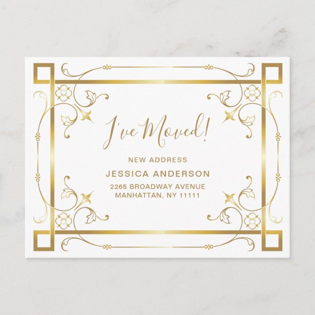 Carte Postale Elégant Colden Art Déco Moving Faire-part (Devant)