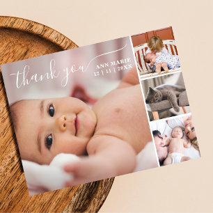 Carte Postale Élégant Collage de 4 Photos Remerciements Baby Sho