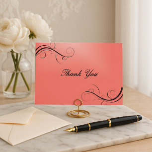 Carte Postale Elégant Coral rose et Merci noir