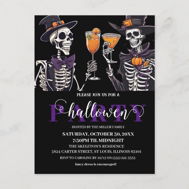 Carte Postale Elégant crâne floral Adulte Halloween Party Invita (Devant)