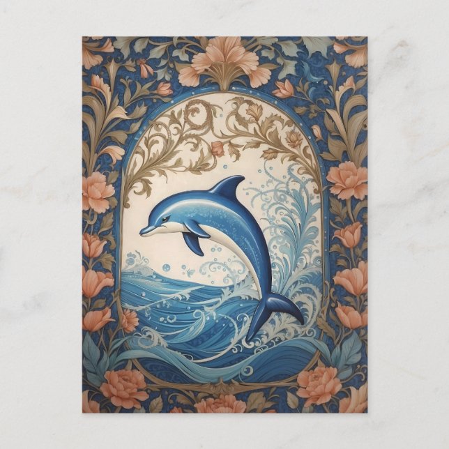 Carte Postale Élégant dauphin de saut William Morris inspiré (Devant)