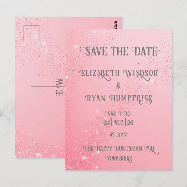 Carte Postale Elégant design vert étincelant pour Mariage (Devant / Derrière)