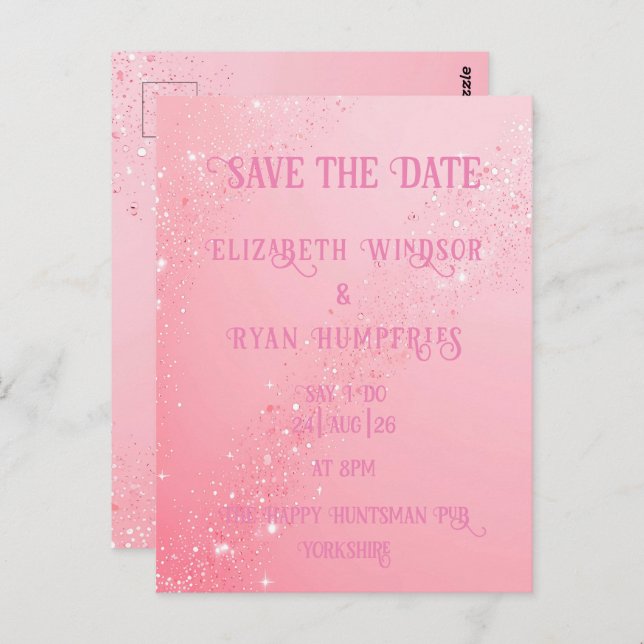 Carte Postale Elégant design vert étincelant pour Mariage (Devant / Derrière)