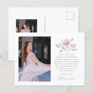Carte Postale Elégant deux photo Quinceanera Merci floral