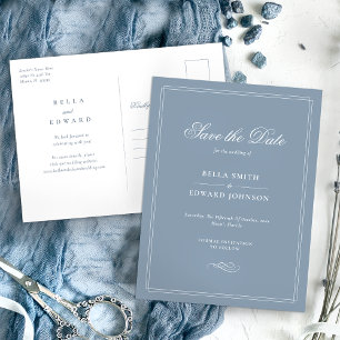 Carte Postale Elégant Dusty Blue Enregistrer La Date