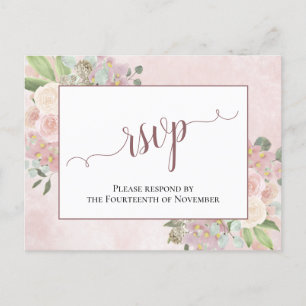 Carte Postale Elégant Dusty Rose aquarelle mariage floral RSVP