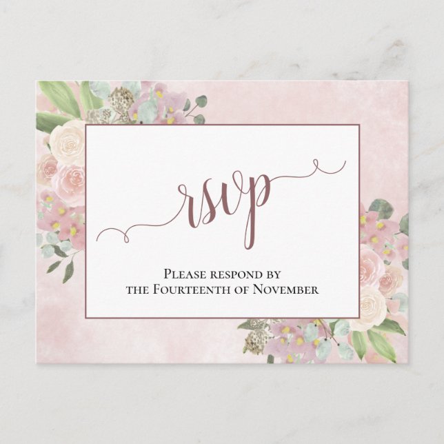 Carte Postale Elégant Dusty Rose aquarelle mariage floral RSVP (Devant)