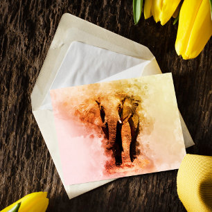 Carte Postale Élégant Éléphant d'Afrique Mâle Marchant Aquarelle