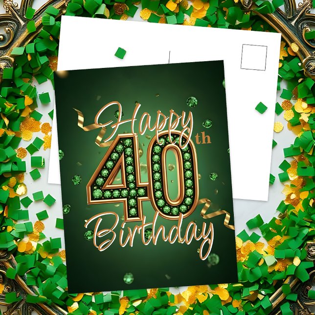 Carte Postale Élégant Emerald Green et Gold 40e anniversaire (Créateur téléchargé)