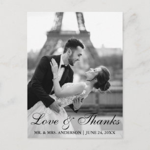 Carte Postale Elégant et moderne Mariage Photo Love and Thanks