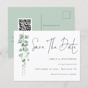 Carte Postale Élégant Eucalyptus QR Code Script Enregistrer La D