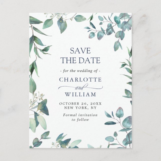 Carte Postale Elégant Eucalyptus Verdure Mariage Enregistrer la  (Devant)