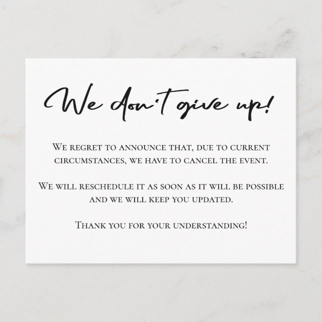 Carte Postale Élégant faire-part d'annulation noir et blanc (Devant)