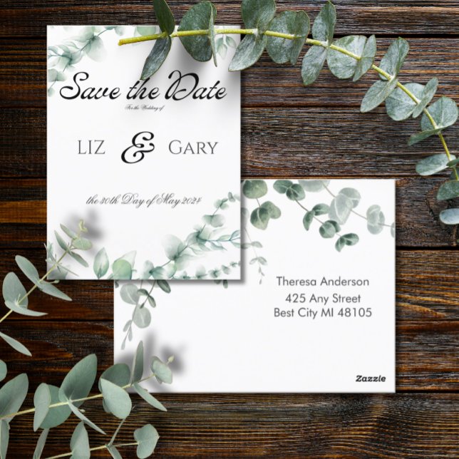 Carte Postale Élégant faire-part de mariage à thème Eucalyptus (Créateur téléchargé)