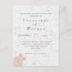Carte Postale Élégant faire-part de mariage en marbre rose