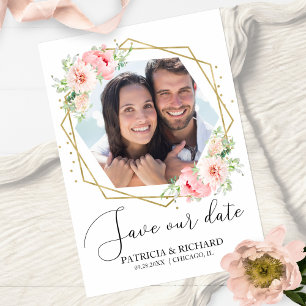 Carte Postale Élégant Faire-Part de Mariage Fleurs Rose Photo