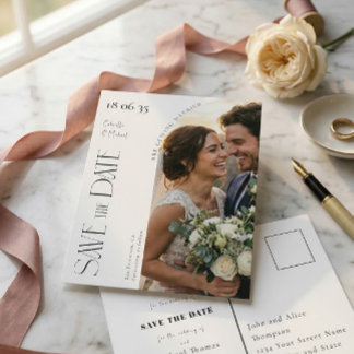 Carte Postale Élégant faire part de mariage photo avec écriture 