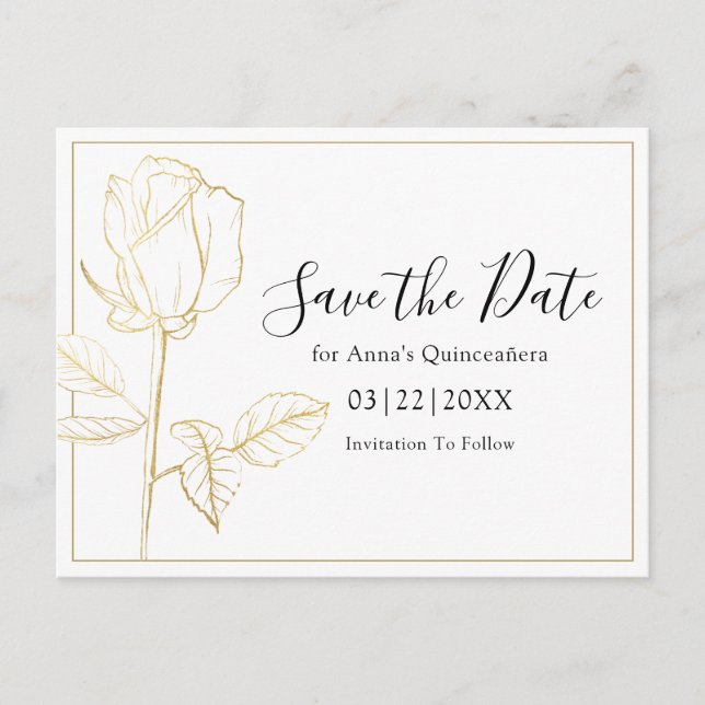 Carte Postale Élégant Faire-Part Floral Moderne de Quinceanera (Devant)