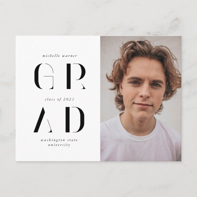 Carte Postale élégant faire-part moderne de graduation de script (Devant)