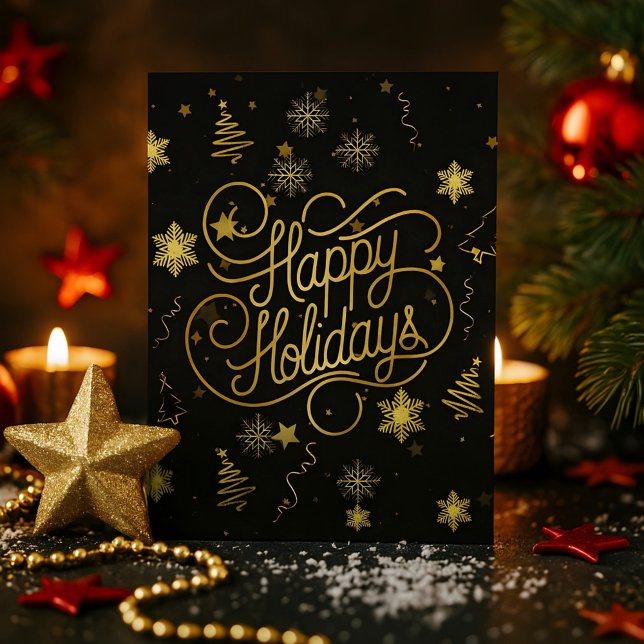 Carte Postale Élégant Festif Noir et Or Joyeux Noël (Créateur téléchargé)