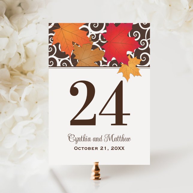 Carte Postale Élégant Feuilles d'automne Mariage de automne Numé (Créateur téléchargé)