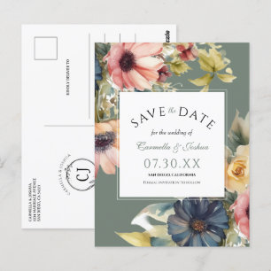 Carte Postale Elégant Fleur sauvage Aquarelle Sage Enregistrer L