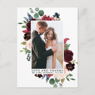 Carte Postale Élégant floral aquarelle verdure amour merci