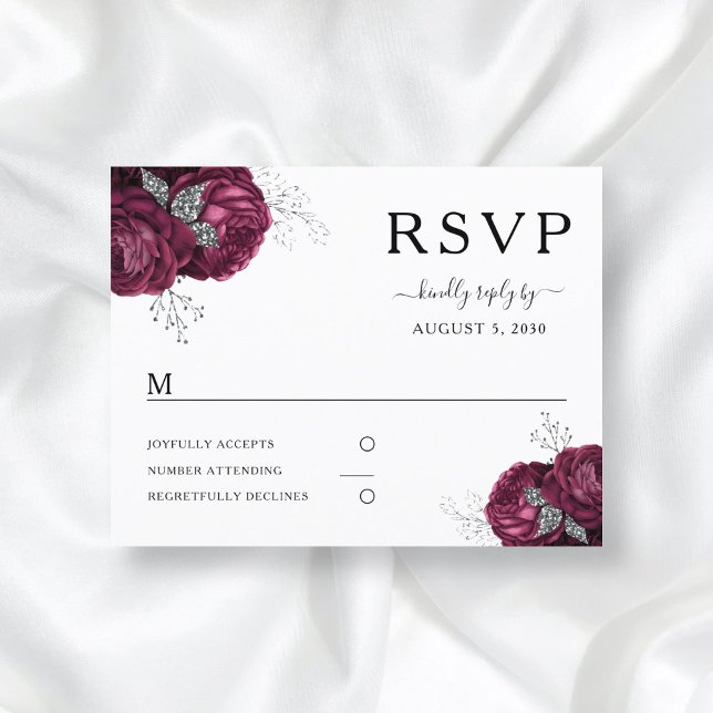 Carte Postale Elégant Floral Bourgogne Peonies Mariage RSVP (Créateur téléchargé)