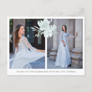 Carte Postale Elégant floral deux photo Quinceanera Merci