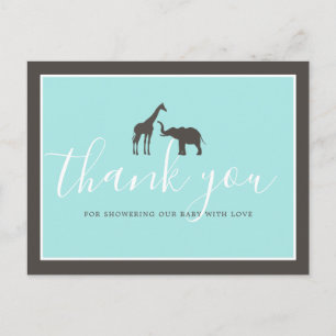 Carte Postale Elégant Giraffe Elephant Baby shower Merci