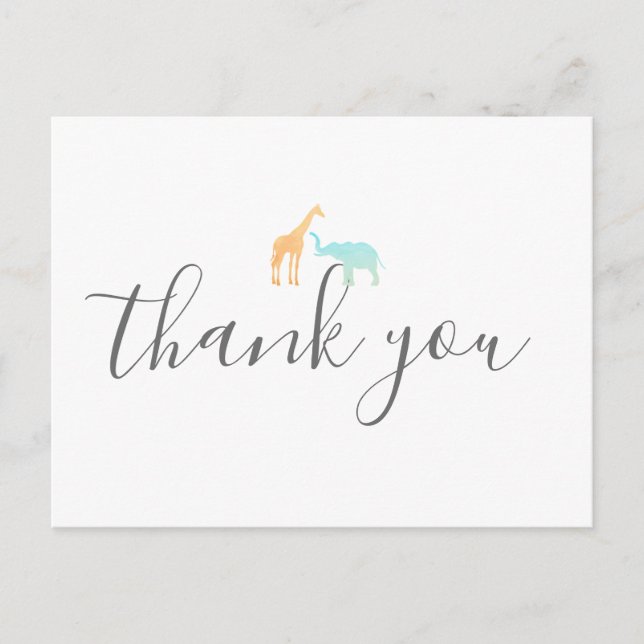 Carte Postale Elégant Giraffe Elephant Baby shower Merci (Devant)