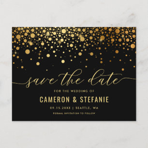 Carte Postale Elégant Gold Foil Confetti Black Enregistrer la da