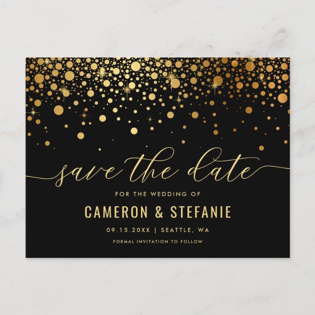 Carte Postale Elégant Gold Foil Confetti Black Enregistrer la da (Devant)