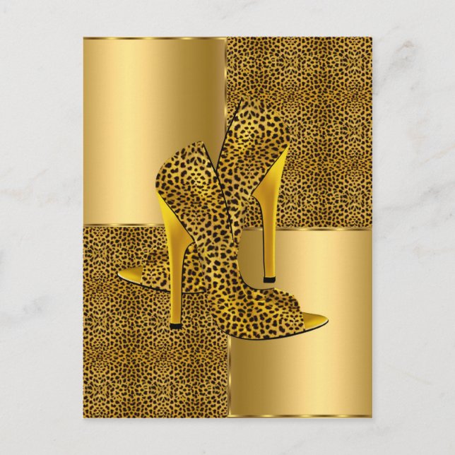Carte Postale Elegant Gold Leopard High Heel Shoes Animal (Devant)