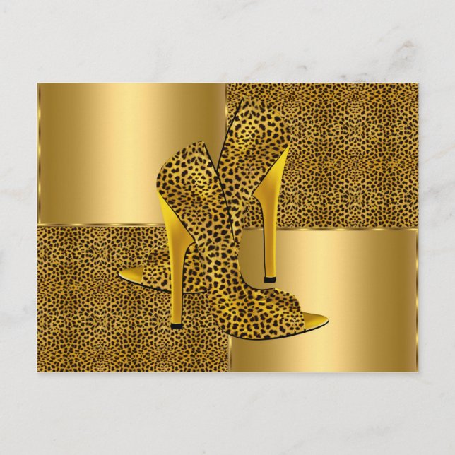 Carte Postale Elegant Gold Leopard High Heel Shoes Animal (Devant)