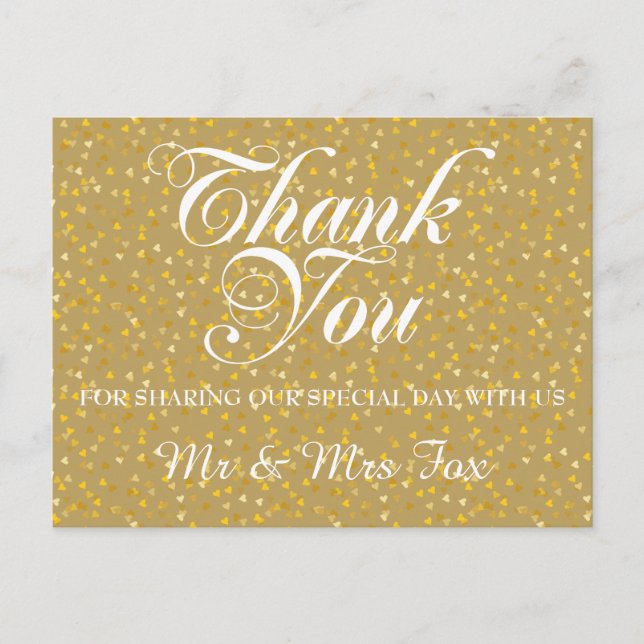 Carte Postale Elégant Gold Love Hearts Confetti Merci (Devant)
