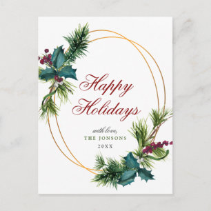 Carte Postale Élégant Gold Pine Cones de Noël Salutation de vaca