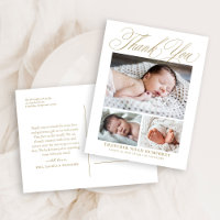 Elégant Gold Script 3 Photo Baby Merci