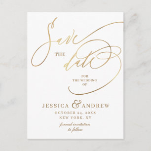 Carte Postale Elégant Golden Calligraphy Wedding Enregistrer la 