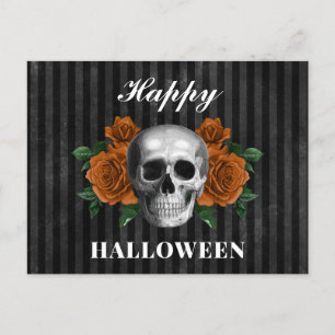 Carte Postale Elégant Gothique Orange Crâne Floral Happy Hallowe